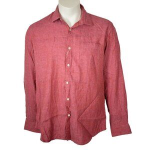 Lombard Mens Large Red Long Sleeve Linen Shirt Resort Wear Travel Vacation